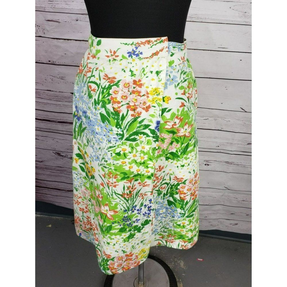 Vintage plus‎ size floral flower blue green handmade apron